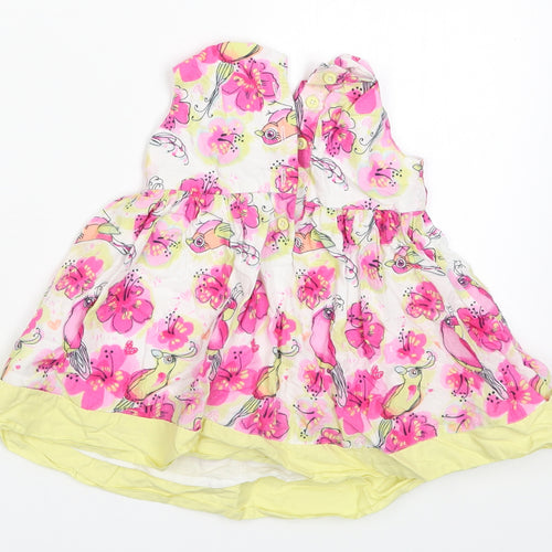 Marks and Spencer Girls Pink Floral  Skater Dress  Size 3-6 Months  - Yellow Birds