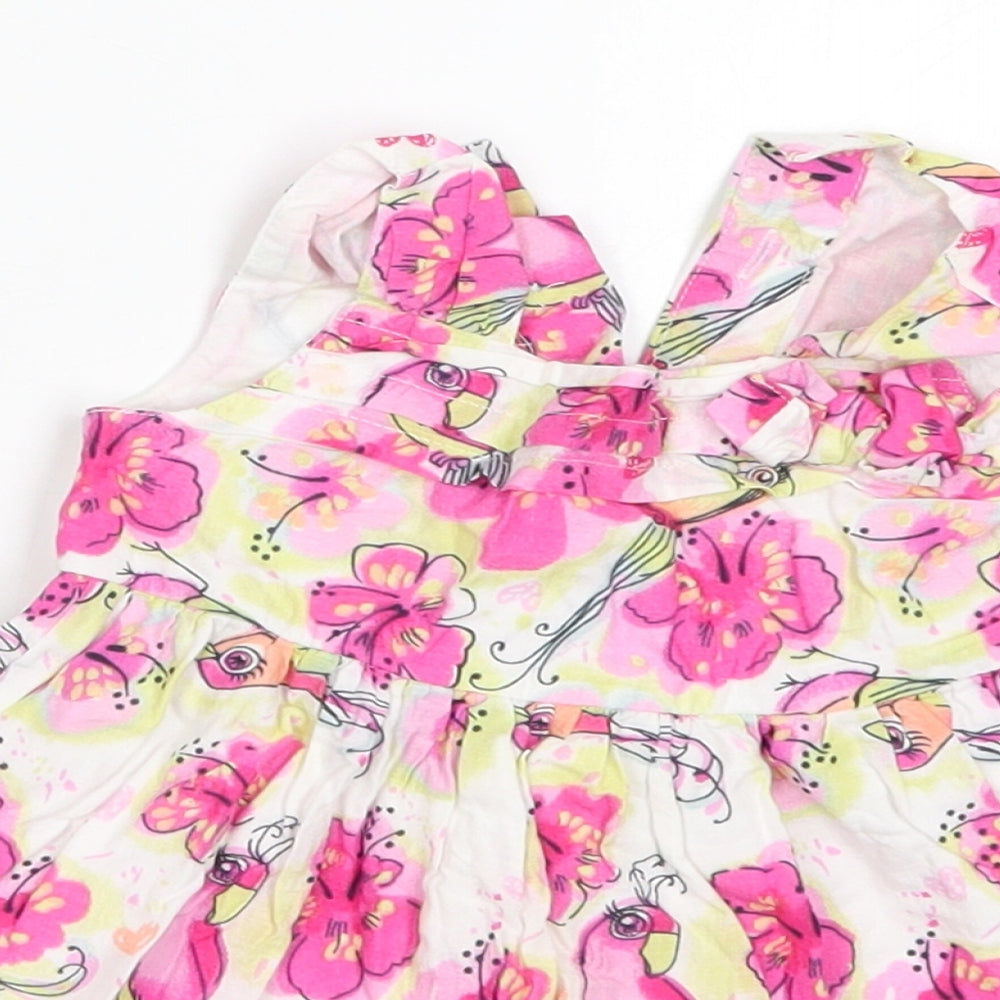 Marks and Spencer Girls Pink Floral  Skater Dress  Size 3-6 Months  - Yellow Birds