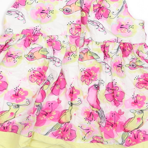 Marks and Spencer Girls Pink Floral  Skater Dress  Size 3-6 Months  - Yellow Birds