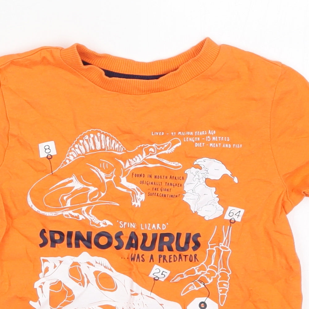 F&F Boys Orange   Basic T-Shirt Size 2-3 Years  - Dinosaur Fossils