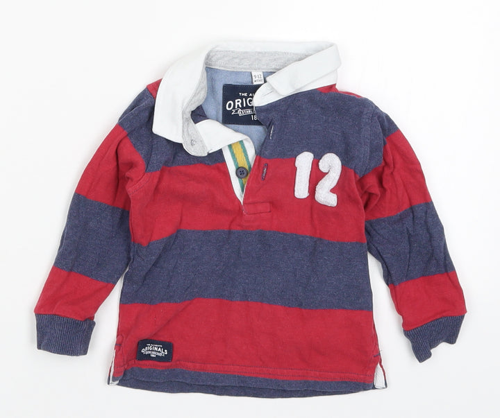 Marks Boys Red Striped  Basic Polo Size 9-12 Months  - 12