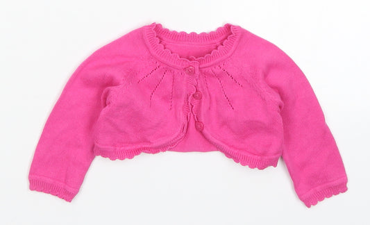 Front view of George girls’ pink knit cardigan jumper, size 0-3, months