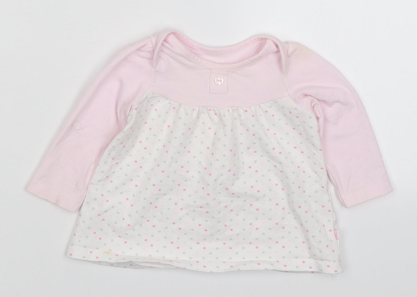 Mothercare Girls Pink Polka Dot  Basic T-Shirt Size 0-3 Months