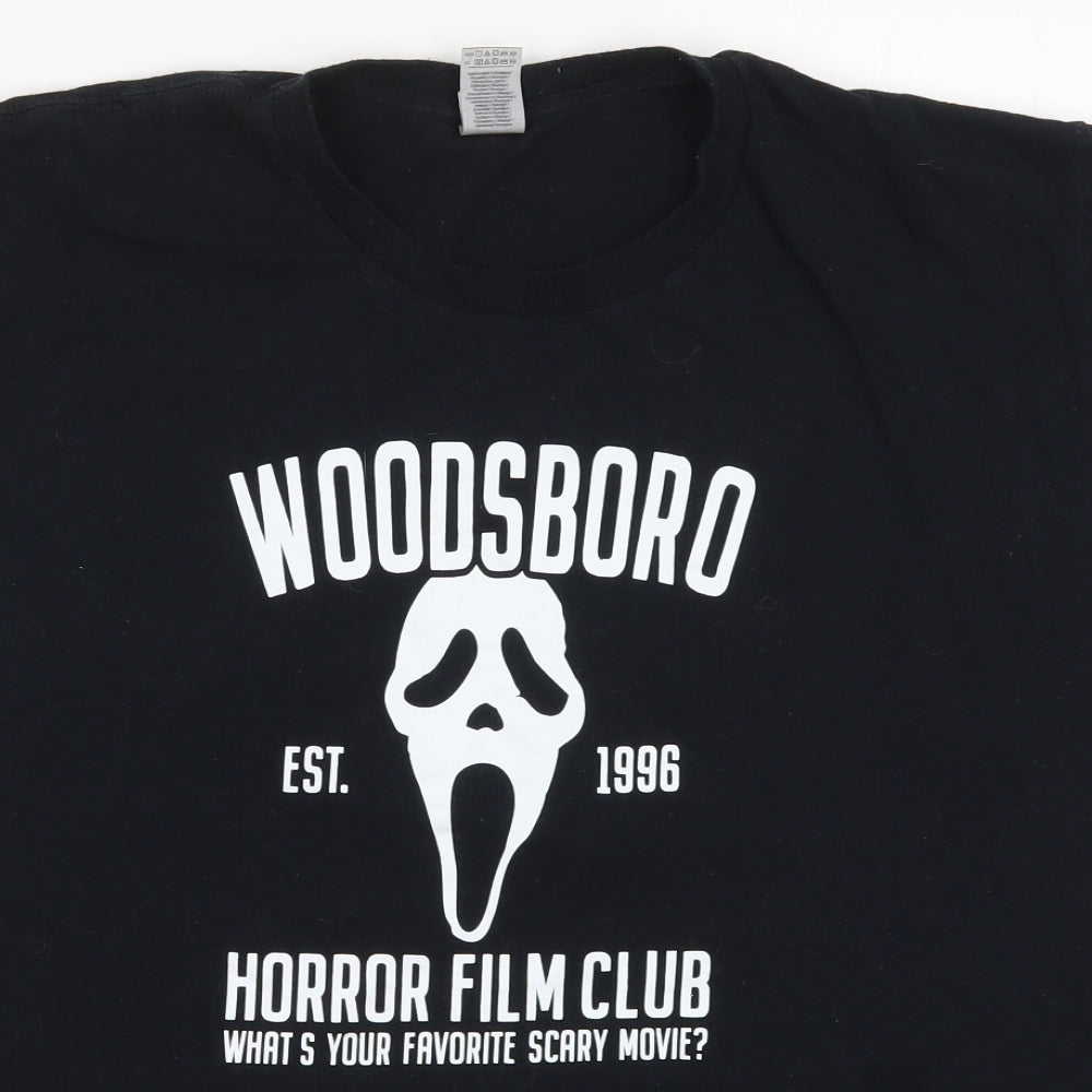 Gildan Mens Black    T-Shirt Size L  - Woodsboro Horror Film Club