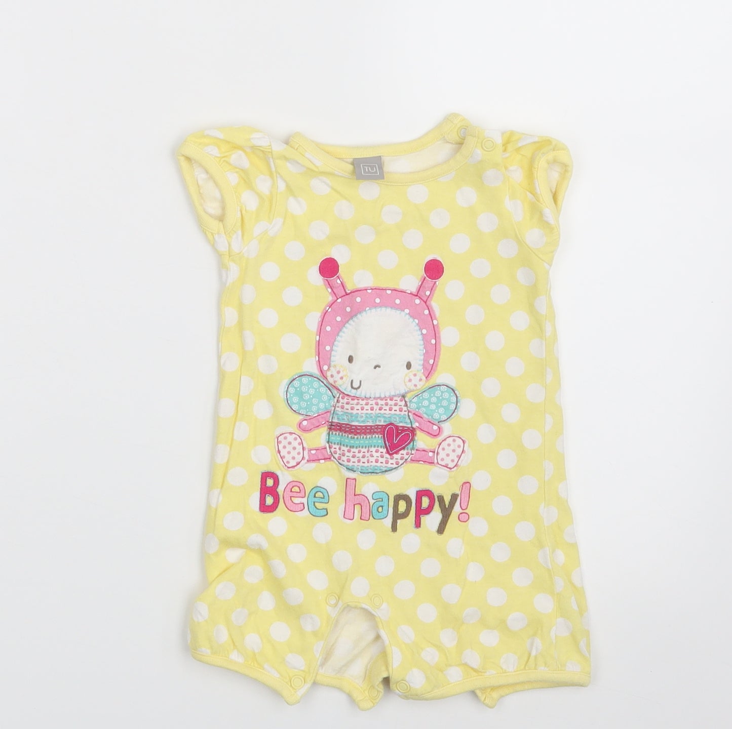 TU Girls Yellow Polka Dot  Pullover T-Shirt Size 3-6 Months  - Bee Happy