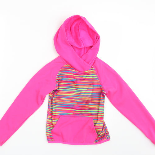 Preworn Girls Pink Striped  Pullover Hoodie Size 6 Years