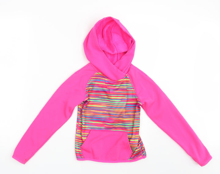 Preworn Girls Pink Striped Pullover Hoodie Size 6 Years