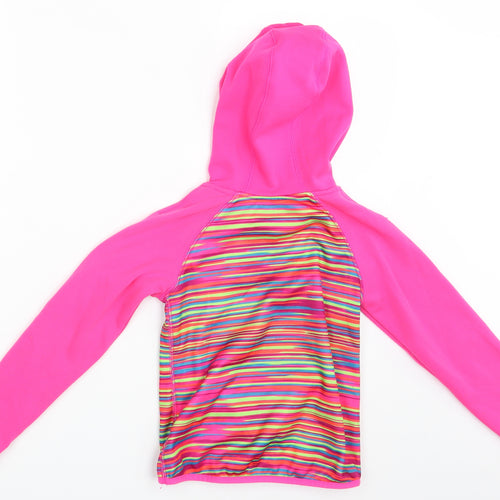 Preworn Girls Pink Striped  Pullover Hoodie Size 6 Years