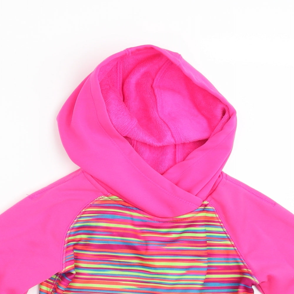 Preworn Girls Pink Striped  Pullover Hoodie Size 6 Years