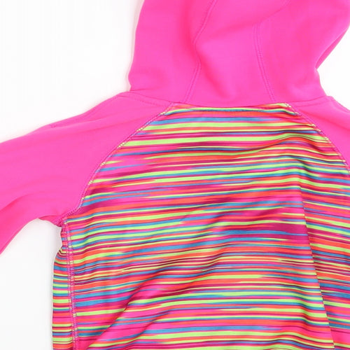 Preworn Girls Pink Striped  Pullover Hoodie Size 6 Years