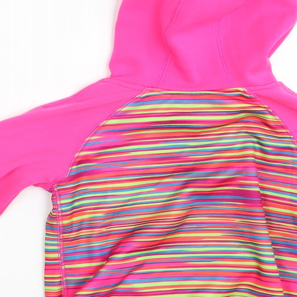 Preworn Girls Pink Striped  Pullover Hoodie Size 6 Years