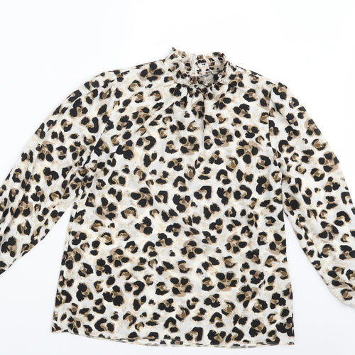 Preworn Womens Ivory Animal Print  Basic Blouse One Size