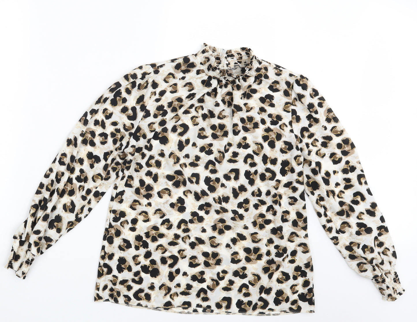 Preworn Womens Ivory Animal Print  Basic Blouse One Size