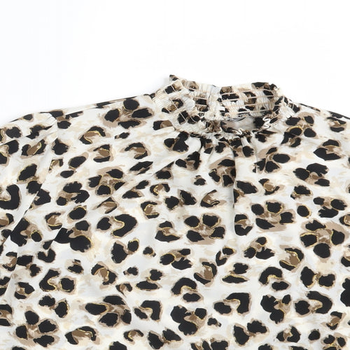Preworn Womens Ivory Animal Print  Basic Blouse One Size