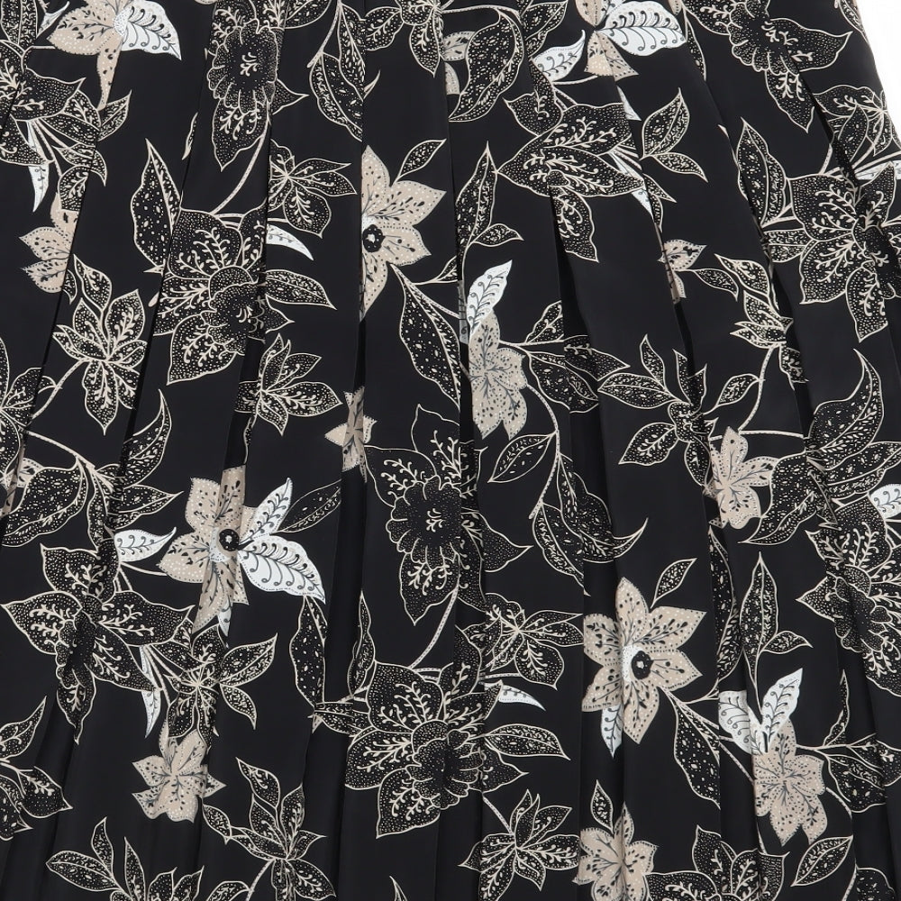 Preworn Womens Black Paisley  Pleated Skirt Size 18
