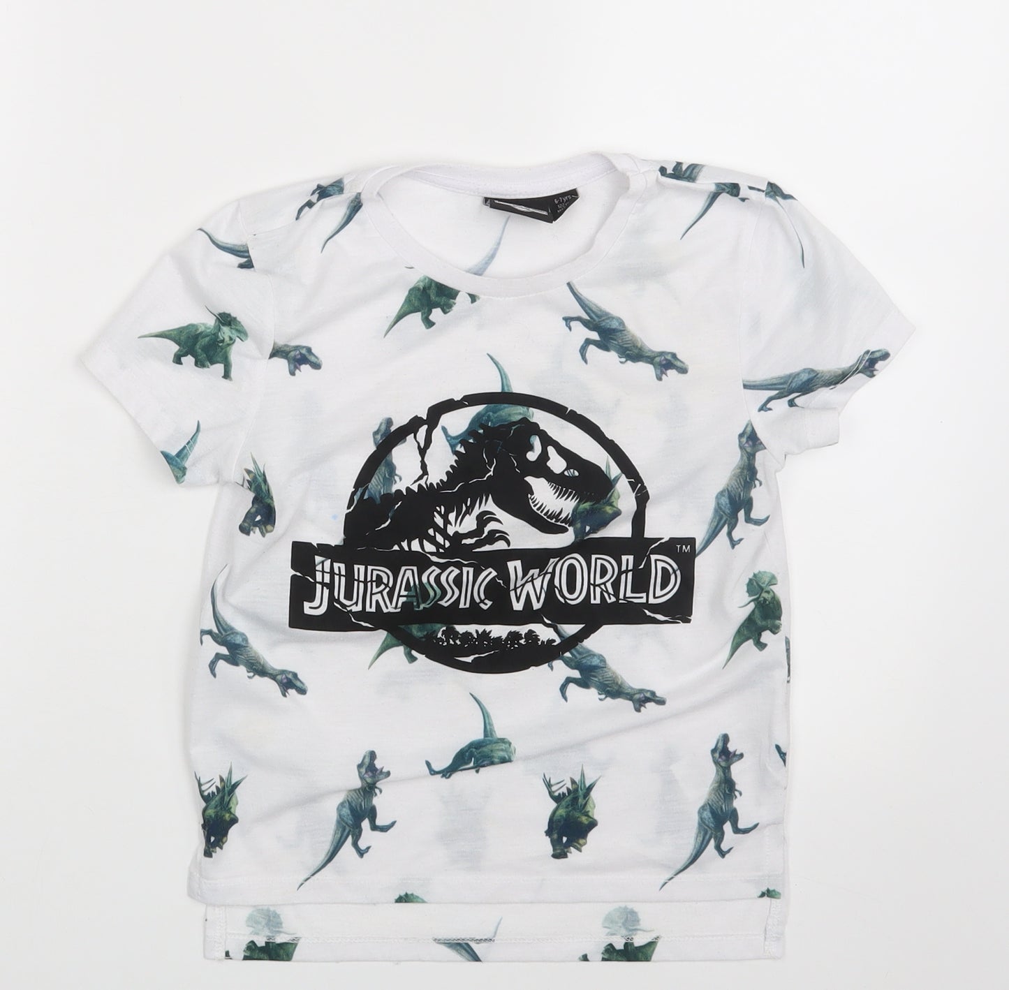 Primark Boys White Animal Print  Basic T-Shirt Size 6-7 Years  - Jurassic World