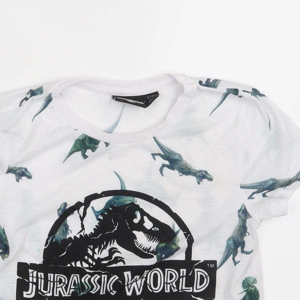 Primark Boys White Animal Print  Basic T-Shirt Size 6-7 Years  - Jurassic World