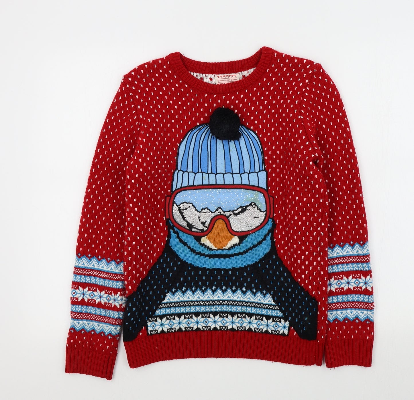 George Girls Red Colourblock  Pullover Jumper Size 11-12 Years  - Christmas Jumper