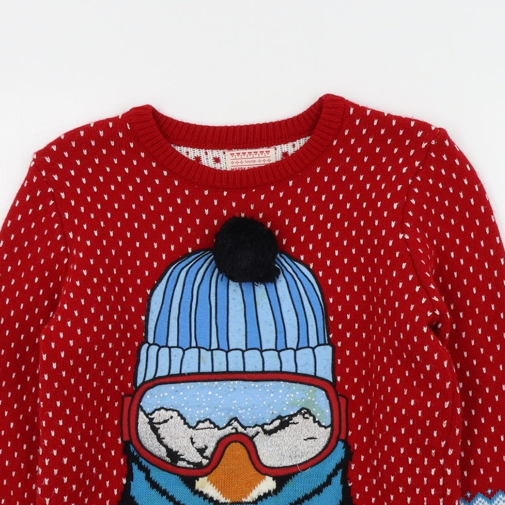 George Girls Red Colourblock  Pullover Jumper Size 11-12 Years  - Christmas Jumper
