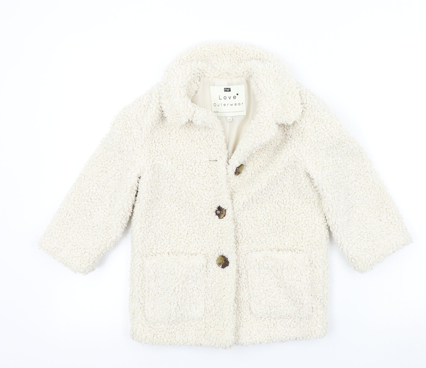 F&F Girls Beige Colourblock  Overcoat Coat Size 4-5 Years