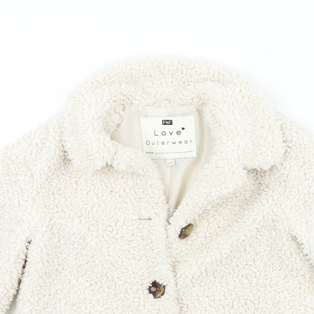 F&F Girls Beige Colourblock  Overcoat Coat Size 4-5 Years