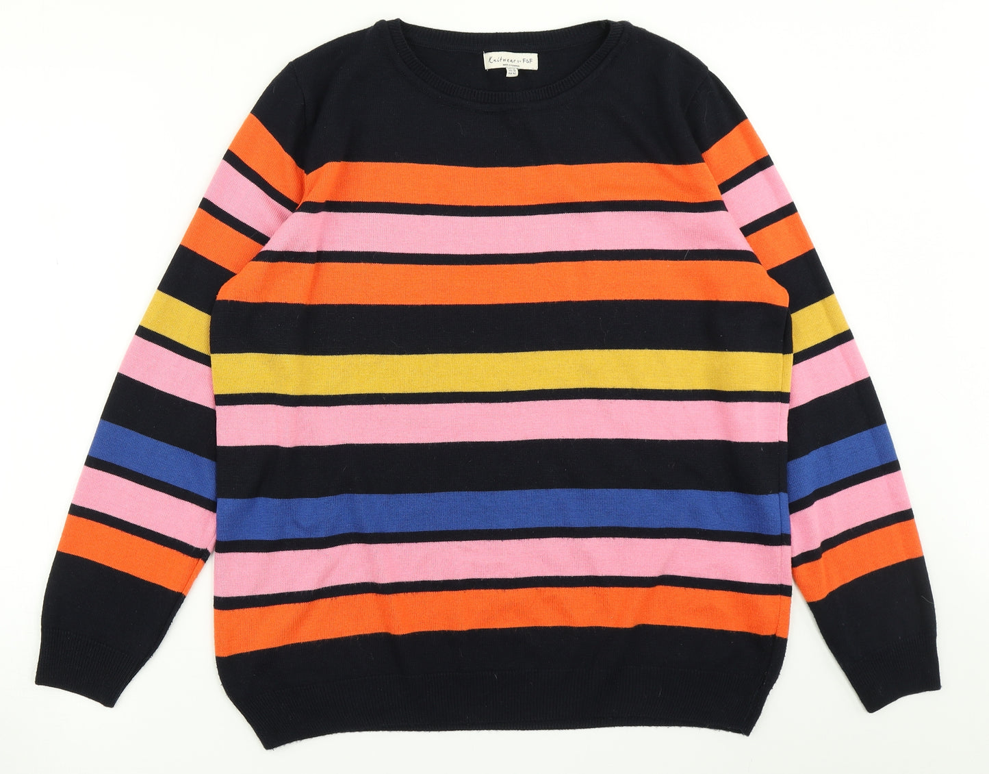 F&F Womens Blue Striped Knit Pullover Jumper Size 14