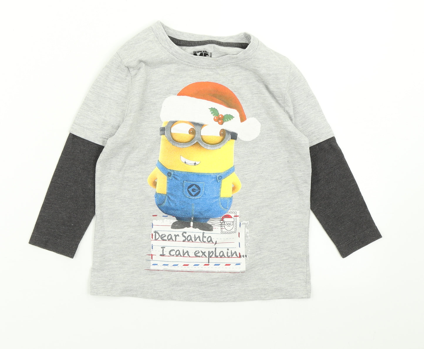 Nutmeg Boys Grey Colourblock  Basic T-Shirt Size 2-3 Years  - Despicable me Christmas T Shirt