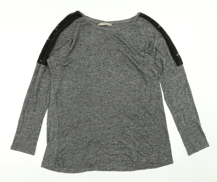Atmosphere Womens Grey   Basic T-Shirt Size 10  - Lace Sleeve detail