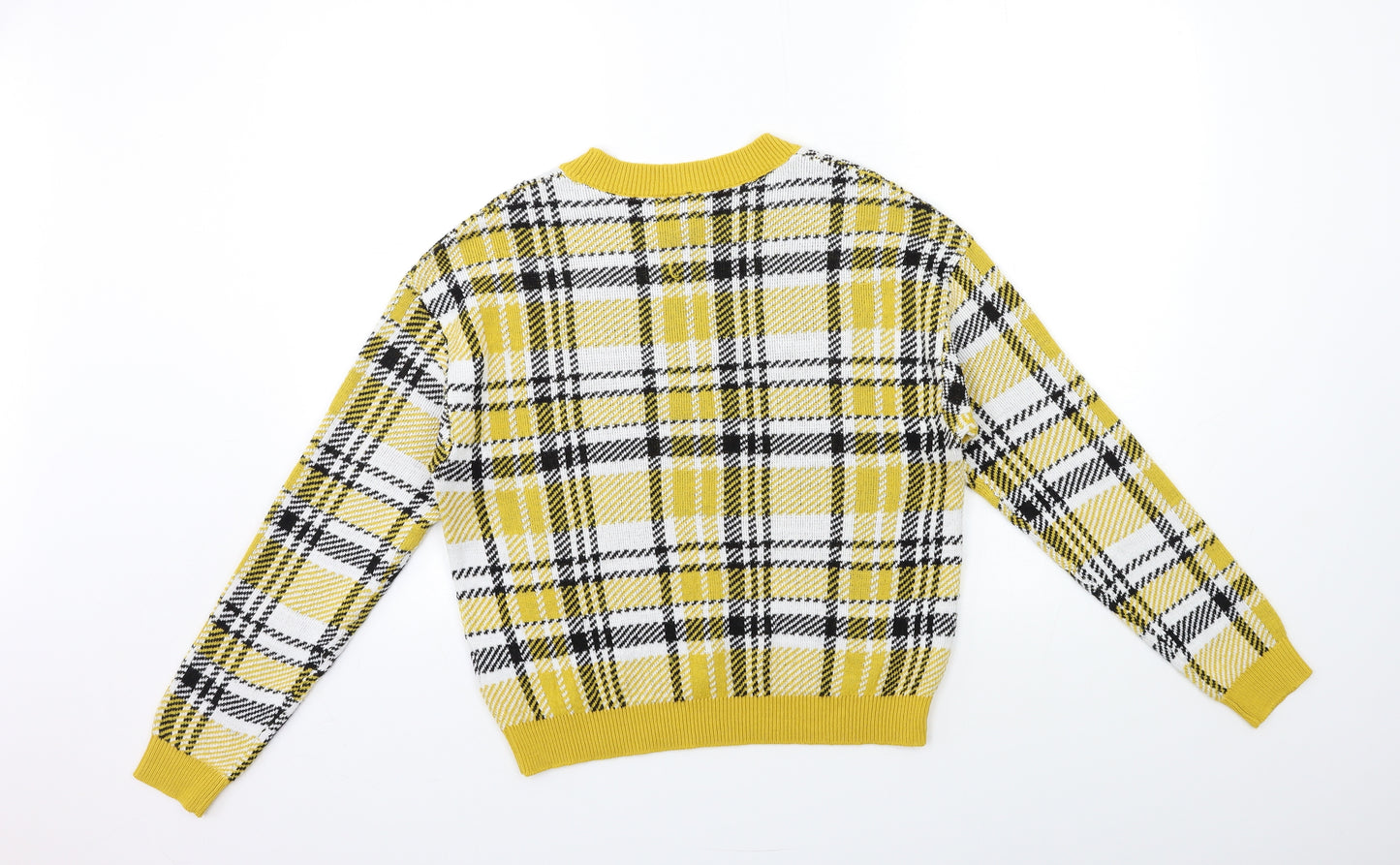 H&M Womens Yellow Check Knit Pullover Jumper Size S
