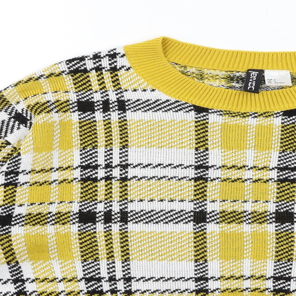 H&M Womens Yellow Check Knit Pullover Jumper Size S