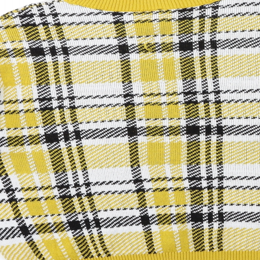 H&M Womens Yellow Check Knit Pullover Jumper Size S