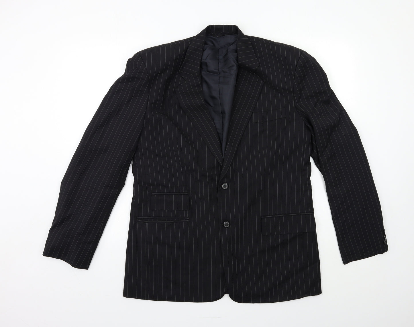 Preworn Mens Black Striped  Jacket Suit Jacket Size 40