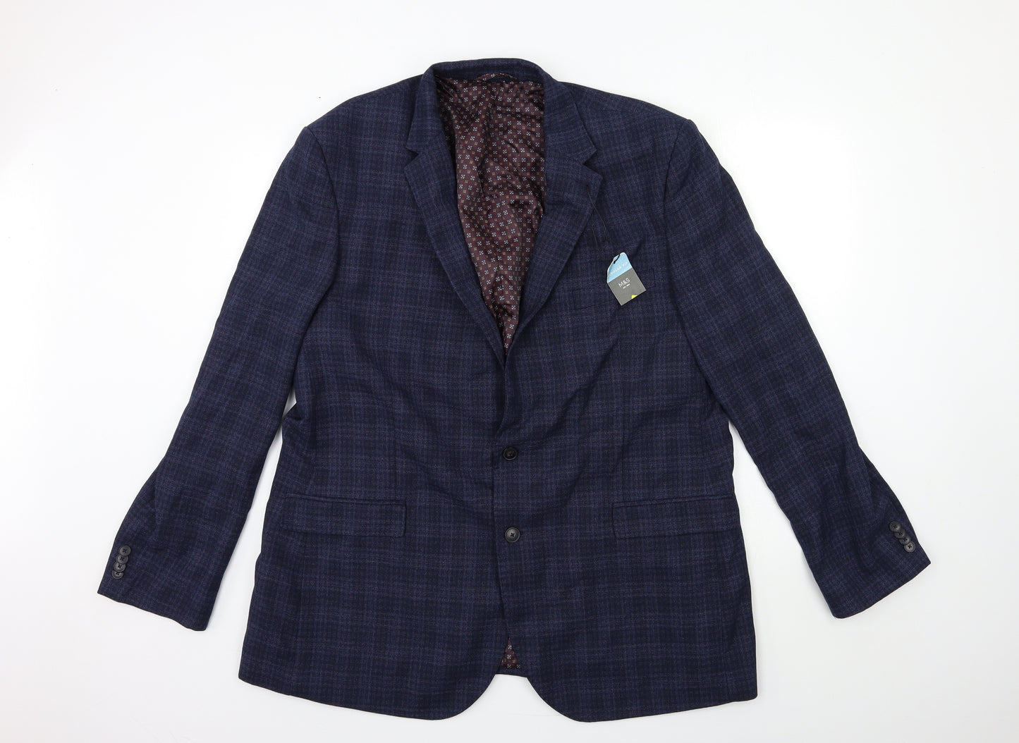 Marks and Spencer Mens Blue Check  Jacket Suit Jacket Size 58