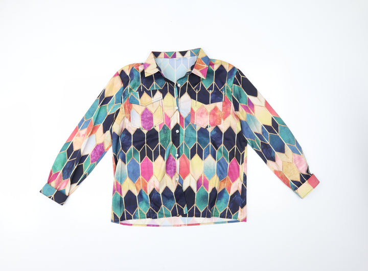 prewo Womens Multicoloured Geometric   Button-Up Size L