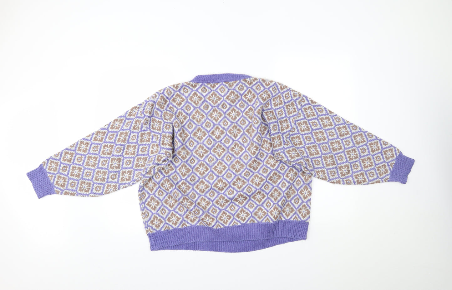 One by One Womens Purple Argyle/Diamond  Pullover Jumper One Size
