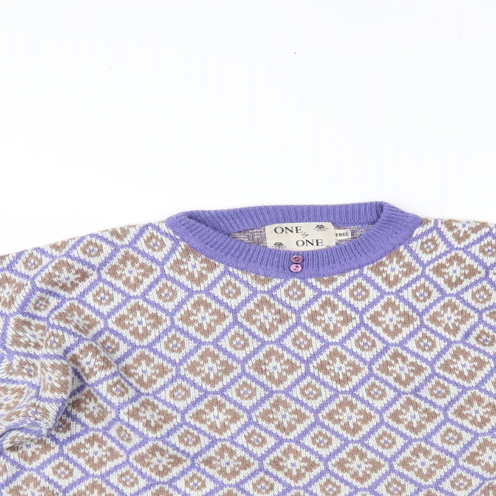 One by One Womens Purple Argyle/Diamond  Pullover Jumper One Size
