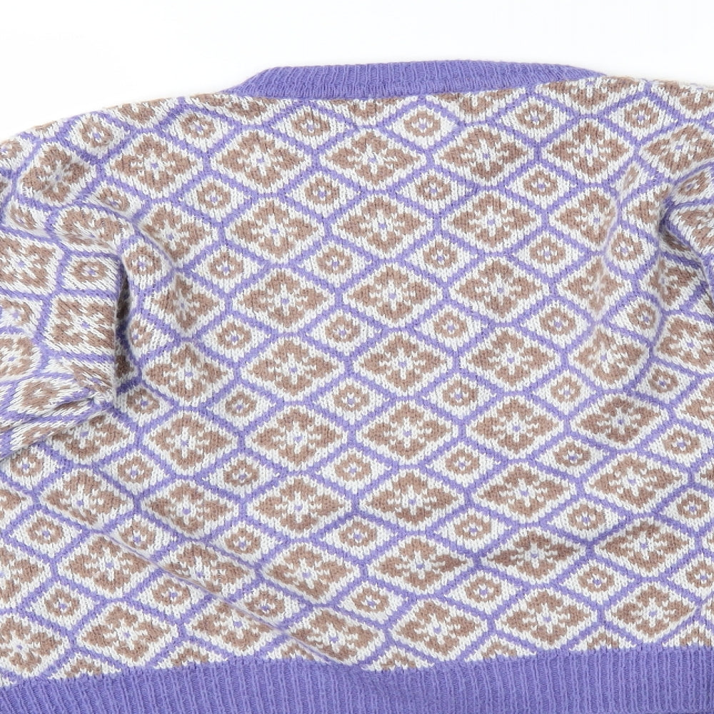 One by One Womens Purple Argyle/Diamond  Pullover Jumper One Size