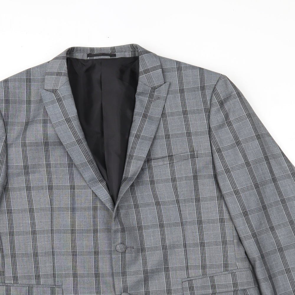Harry Brown Mens Grey Plaid  Jacket Suit Jacket Size 44