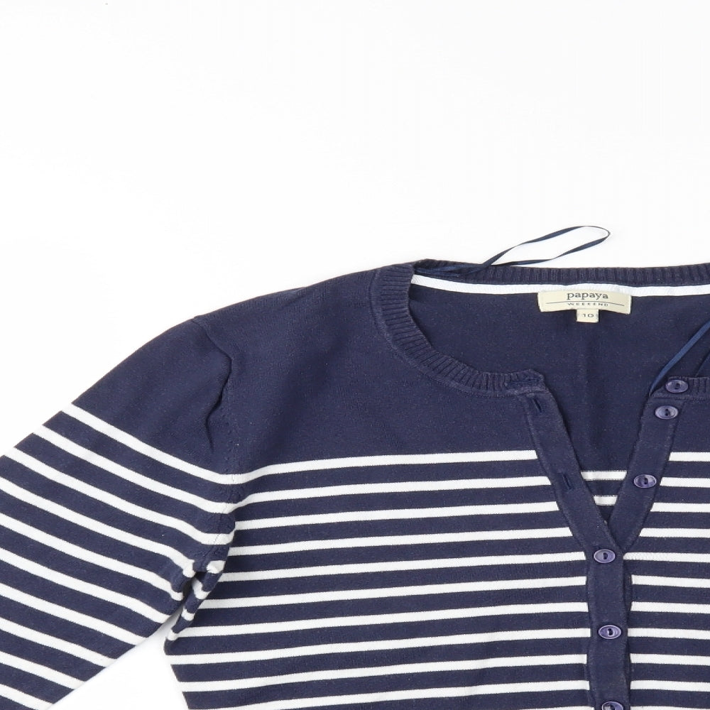 Papaya Womens Blue Striped  Cardigan Jumper Size 10