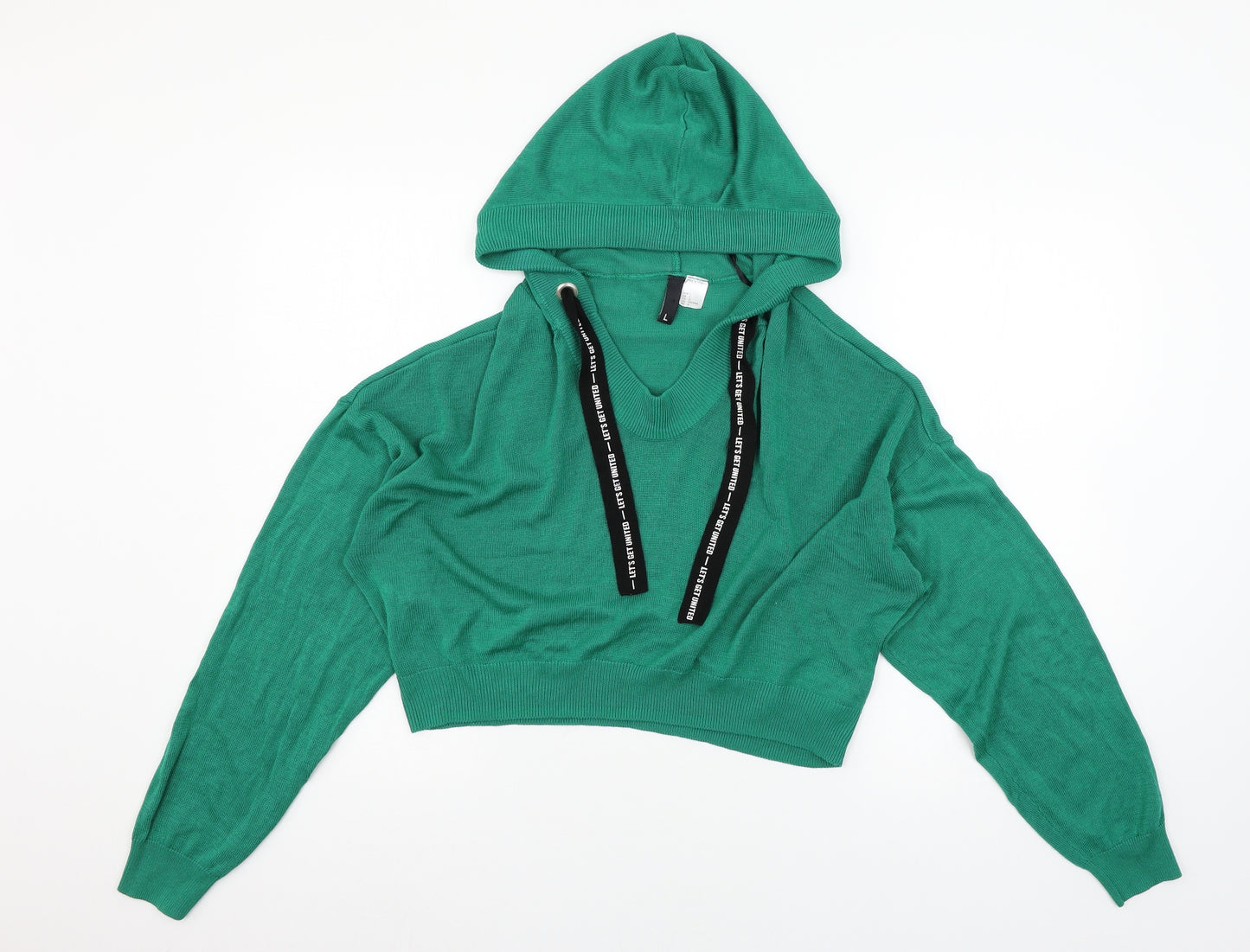 H&M Womens Green  Knit Pullover Hoodie Size L