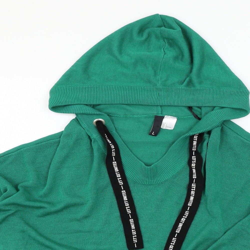 H&M Womens Green  Knit Pullover Hoodie Size L