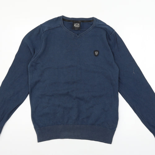 Police Mens Blue  Knit Pullover Jumper Size M
