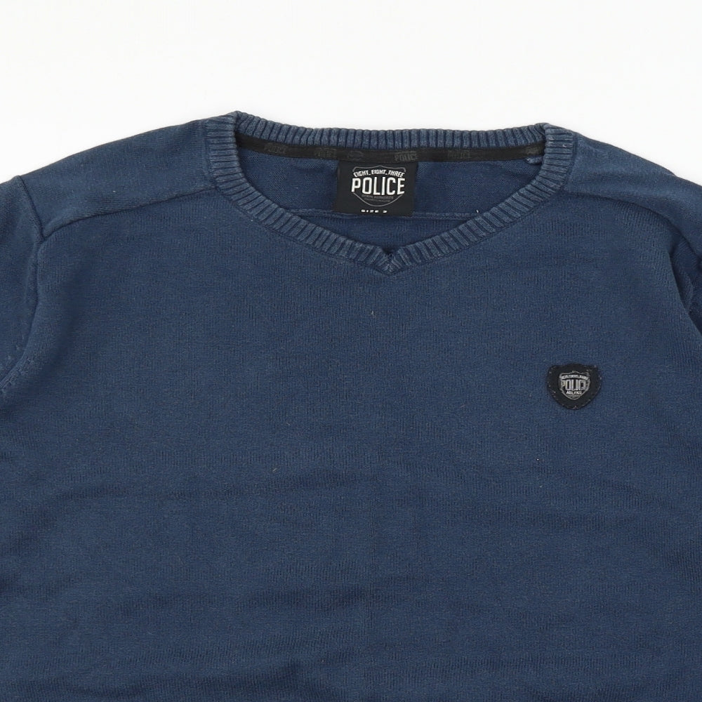 Police Mens Blue  Knit Pullover Jumper Size M