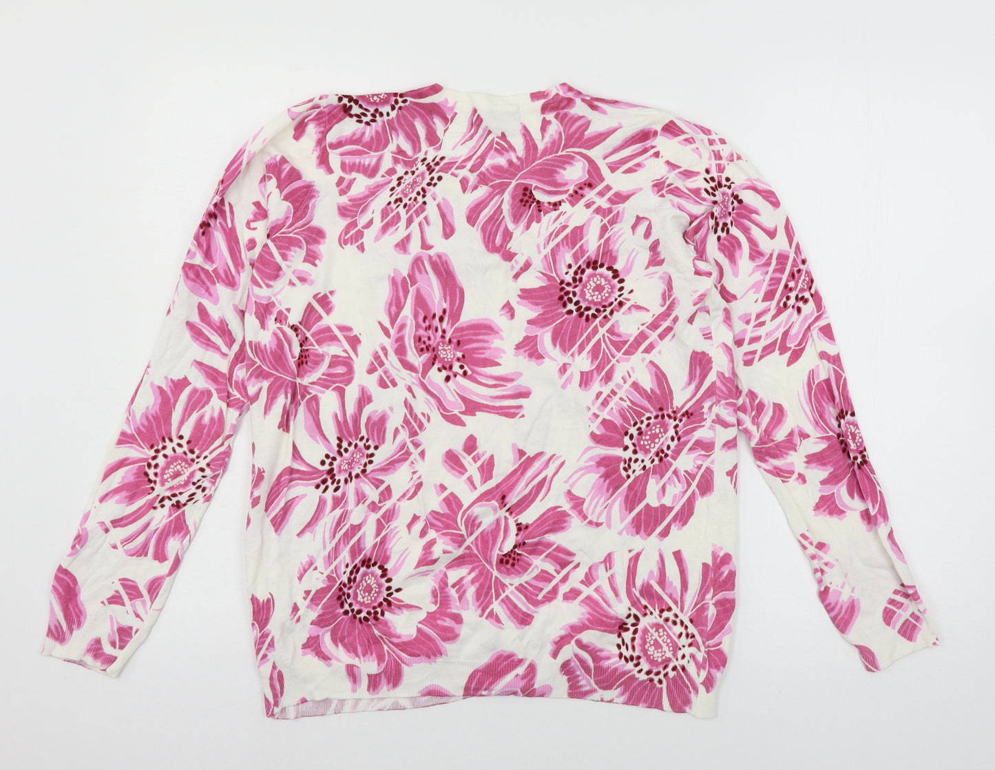 Marks and Spencer Womens White Floral Knit Cardigan Jumper Size 16