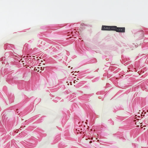 Marks and Spencer Womens White Floral Knit Cardigan Jumper Size 16