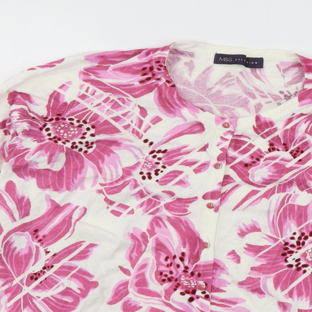Marks and Spencer Womens White Floral Knit Cardigan Jumper Size 16