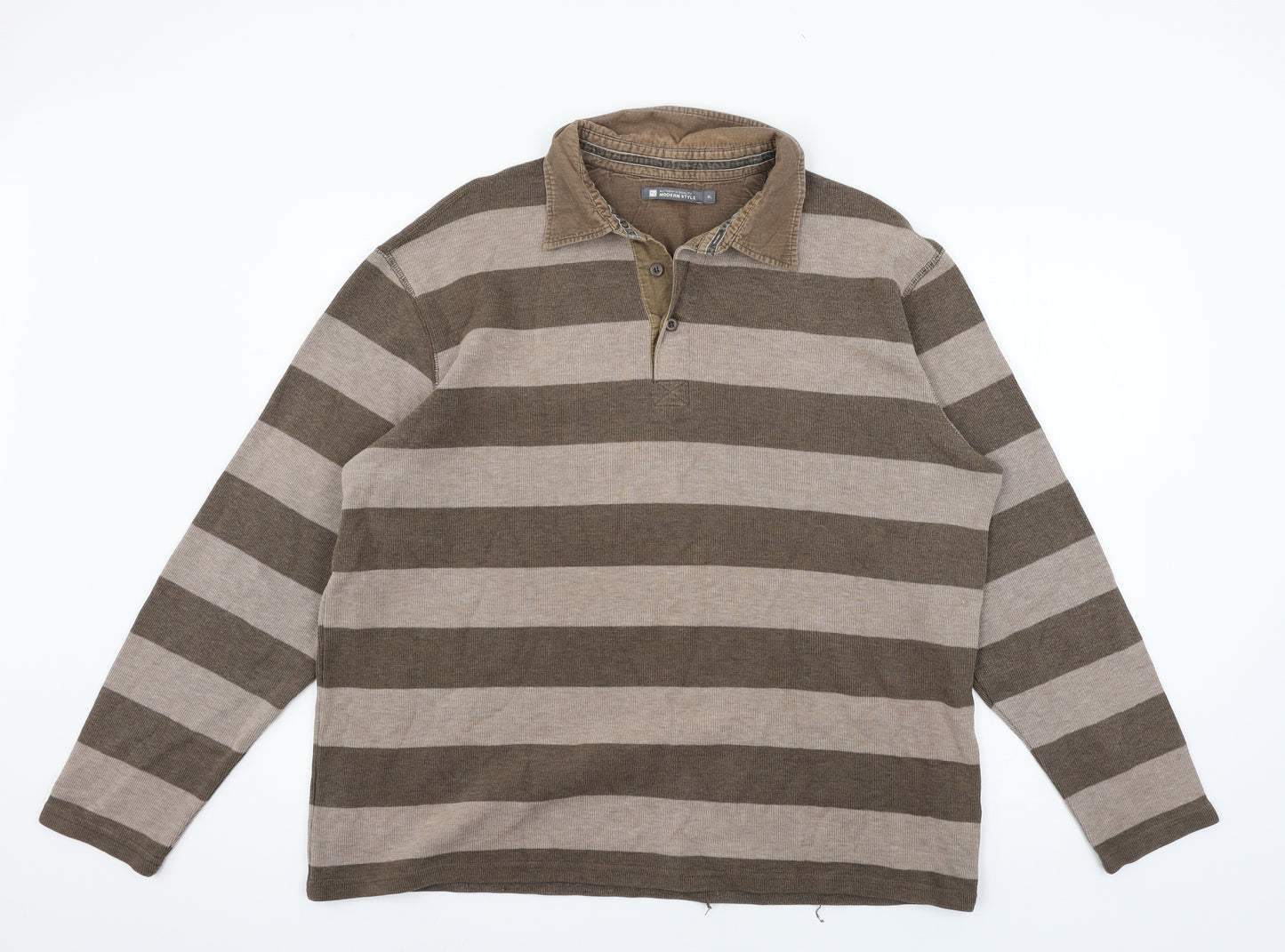 TU Mens Brown Striped Jersey  Polo Size XL