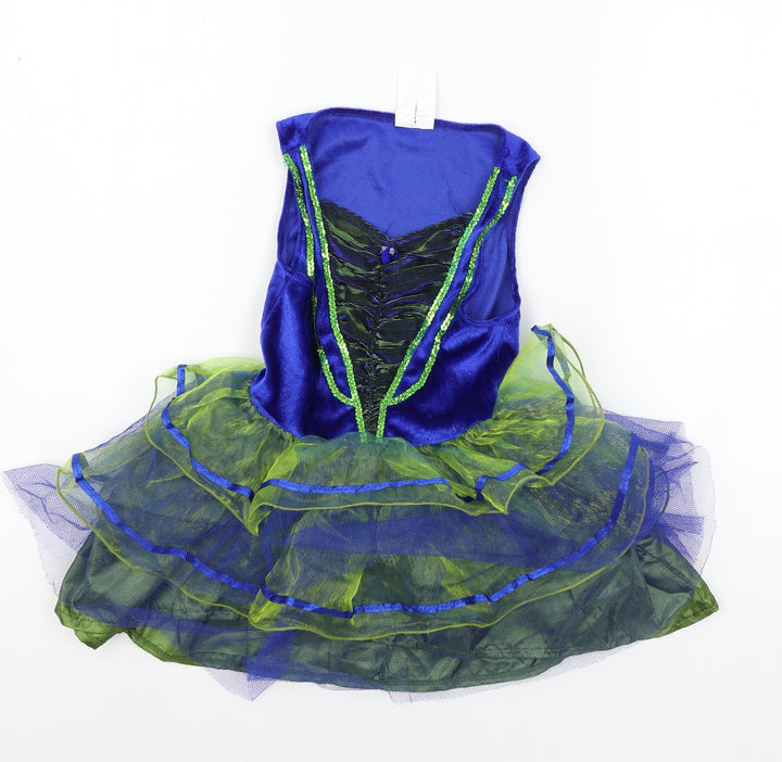 Preworn Girls Blue Velvet Ball Gown Size S - princess fancy dress