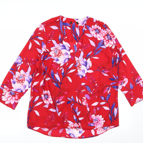 M&Co Womens Red Floral  Basic Blouse Size 10