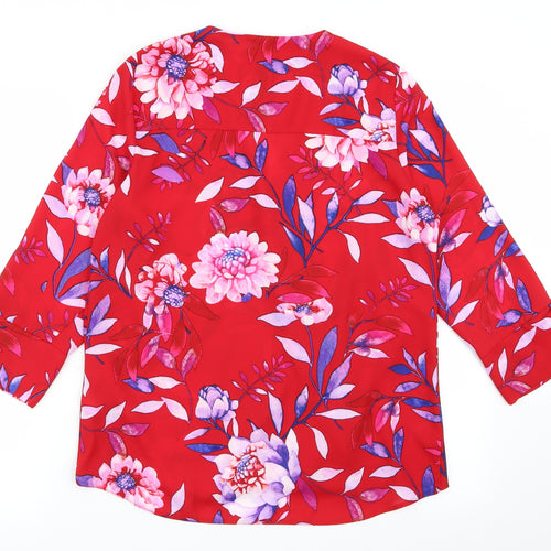M&Co Womens Red Floral  Basic Blouse Size 10